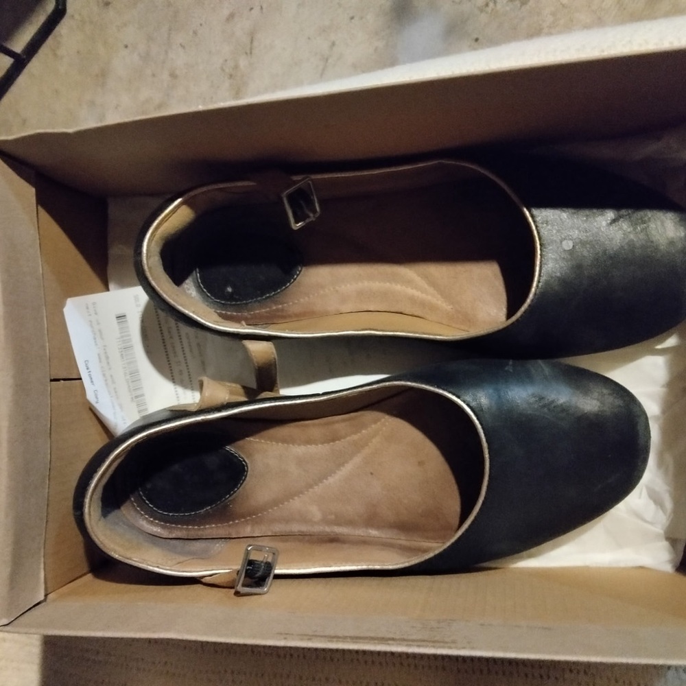 Clarks Black Leather Flats with Buckle